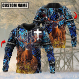 Maxcorners Blue Wilderness Deer Hunting USA Flag Custom Name Shirt 3D All Over Printed Clothes