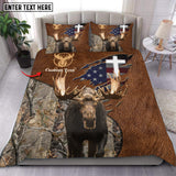 Maxcorners Custom Text Moose Hunting USA Flag Bedding Set 3D All Over Printed