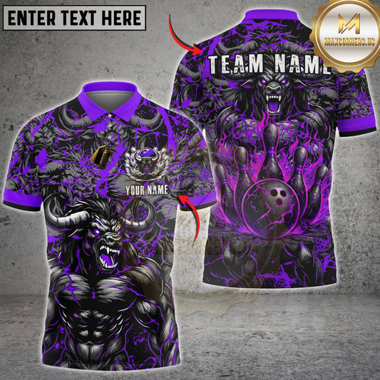 Maxcorners Bowling Minotaur Thunder Multicolor Customized Name, Team Name 3D Shirt (4 Colors)
