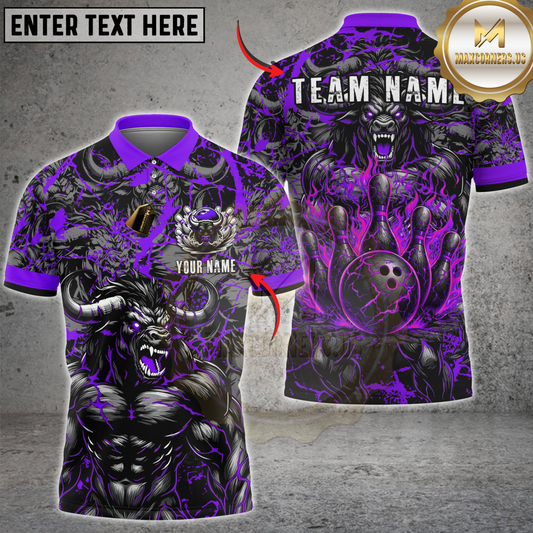 Maxcorners Bowling Minotaur Thunder Multicolor Customized Name, Team Name 3D Shirt (4 Colors)