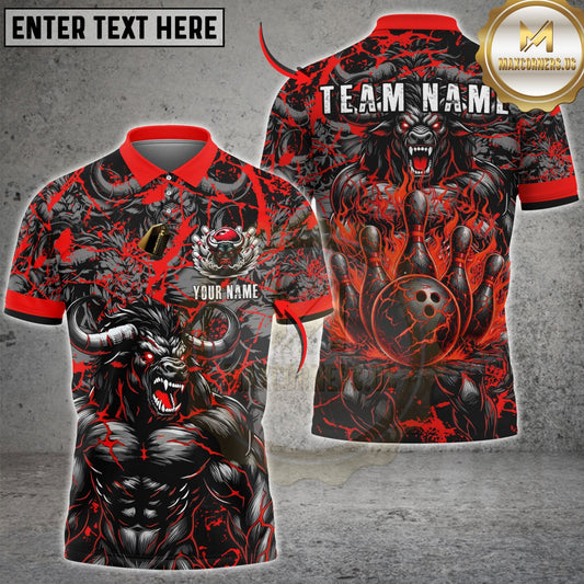 Maxcorners Bowling Minotaur Thunder Multicolor Customized Name, Team Name 3D Shirt (4 Colors)