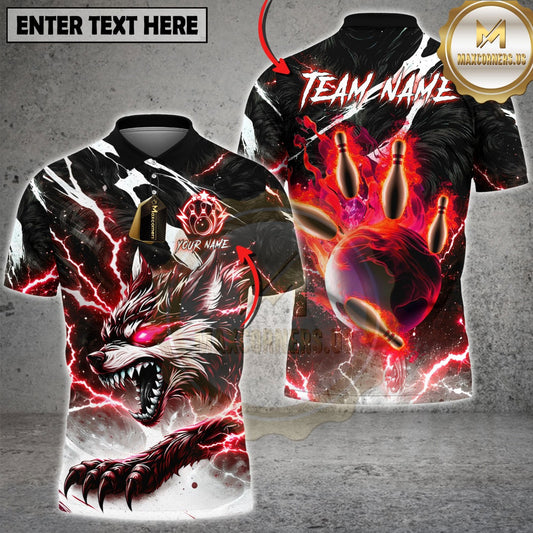 Maxcorners Bowling Neon Thunder Wolf Strike Design Multicolor Customized Name, Team Name 3D Shirt (4 Colors)