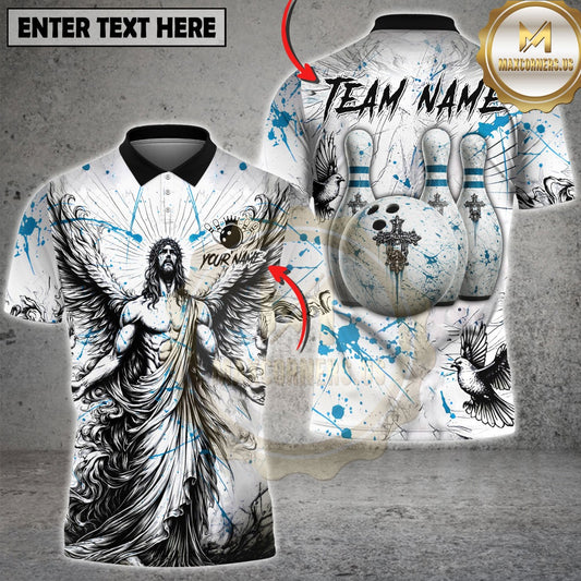Maxcorners Bowling Angel Cross Splash Multicolor Customized Name, Team Name 3D Shirt (4 Colors)