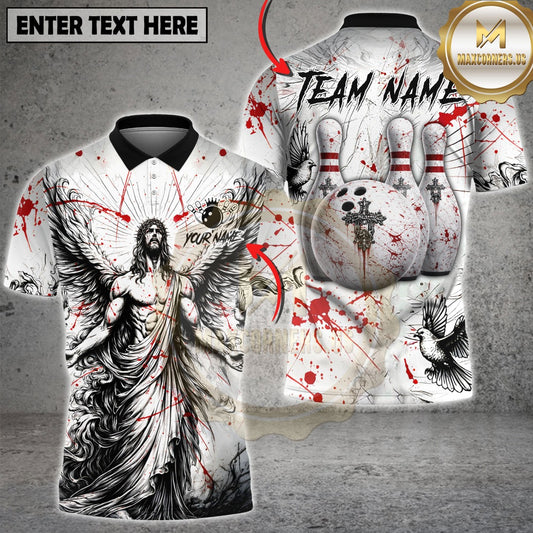 Maxcorners Bowling Angel Cross Splash Multicolor Customized Name, Team Name 3D Shirt (4 Colors)