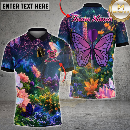 Maxcorners Darts Purple Butterfly Floral Garden Dart Design Personalized Name 3D Unisex Shirt
