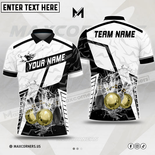 Maxcorners Bowling Ball And Pins Water Multicolor Option Customized Name, Team Name 3D Shirt (6 colors)