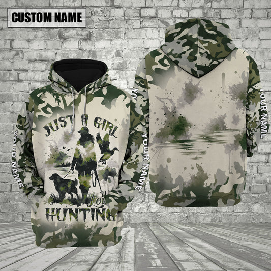 Maxcorners Hunting Just A Girl Who Loves Hunting Deer Woodland Camo Personalized 3D Combo Hoodie, Sweatpants Set & Cap