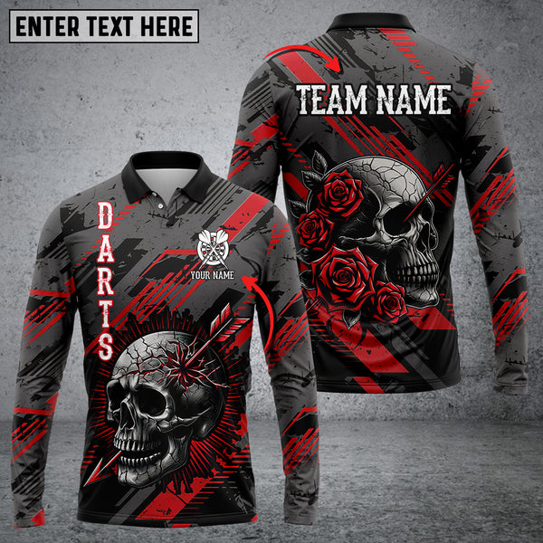 Maxcorners Personalized 3D All Over Print Skull And Roses Custom Darts Shirts For Men Darts Jerseys |Red