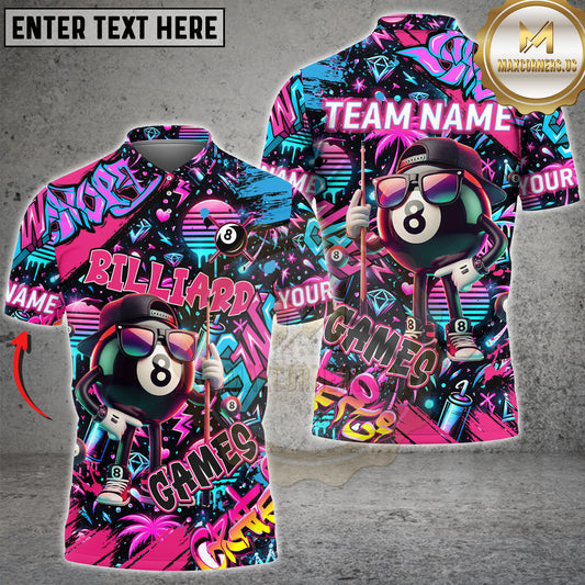 Maxcorners Billiard Graffiti 8 Ball Character Personalized Name 3D Unisex Shirt