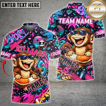 Maxcorners Billiard Graffiti Cool Monkey 9 Ball Character Personalized Name 3D Unisex Shirt