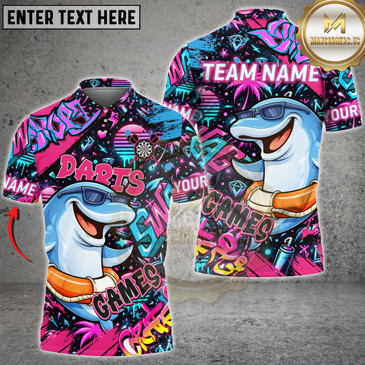 Maxcorners Darts Graffiti Cool Dolphin Character Personalized Name 3D Unisex Shirt