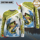 Maxcorners Bass Fishing Jersey Green Splash Personalized Name, Team Name 3D Long Sleeve Shirt