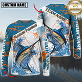 Maxcorners Marlin Fishing Jersey  Blue Splash Personalized Name, Team Name 3D Long Sleeve Shirt