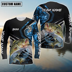 Maxcorners Bass Fishing Smoke Premium Personalized Name, Team Name 3D Long Sleeve Shirt (2 Colors)