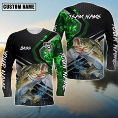 Maxcorners Bass Fishing Smoke Premium Personalized Name, Team Name 3D Long Sleeve Shirt (2 Colors)