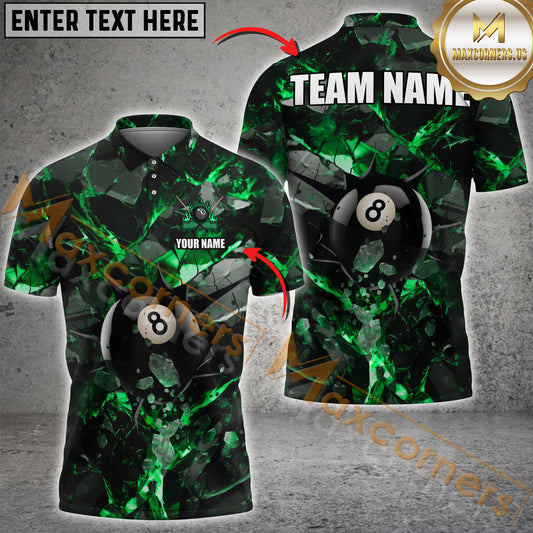 Maxcorners Billiards 8 Ball Dark Material Multicolor Options Personalized Name, Team Name 3D Polo Shirt (6 Colors)
