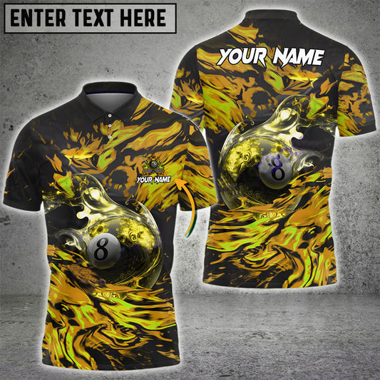 Maxcorners Billiards 8 Ball Flame Multicolor Options Personalized Name, Team Name 3D Polo Shirt (6 Colors)