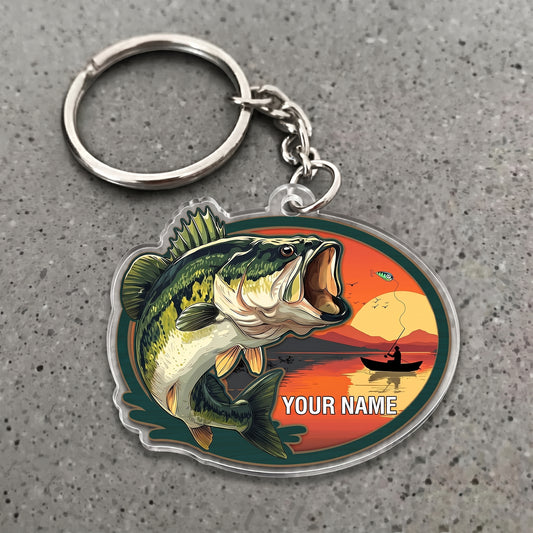 Maxcorners Largemouth Bass Fishing Sunset Angler Personalized Name 3D Keychain And Ornament