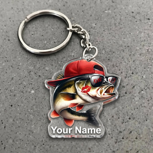 Maxcorners Largemouth Bass Fishing Funny Love Personalized Name 3D Keychain And Ornament