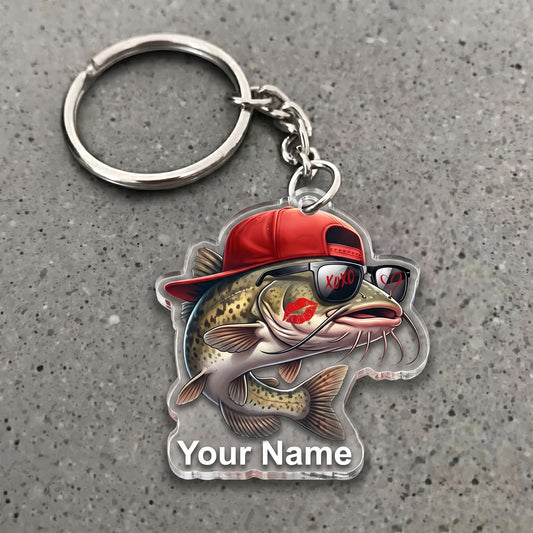 Maxcorners Catfish Fishing Funny Love Personalized Name 3D Keychain And Ornament