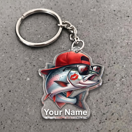 Maxcorners Salmon Fishing Funny Love Personalized Name 3D Keychain And Ornament