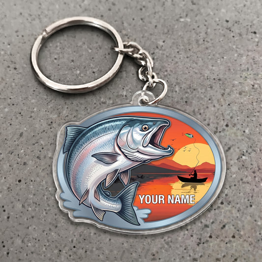Maxcorners Salmon Fishing Sunset Angler Personalized Name 3D Keychain And Ornament
