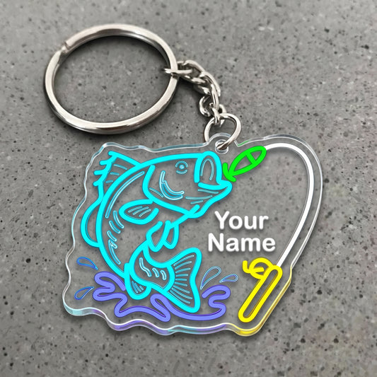 Maxcorners Largemouth Bass Fishing Neon Water Splash Personalized Name 3D Keychain And Ornament