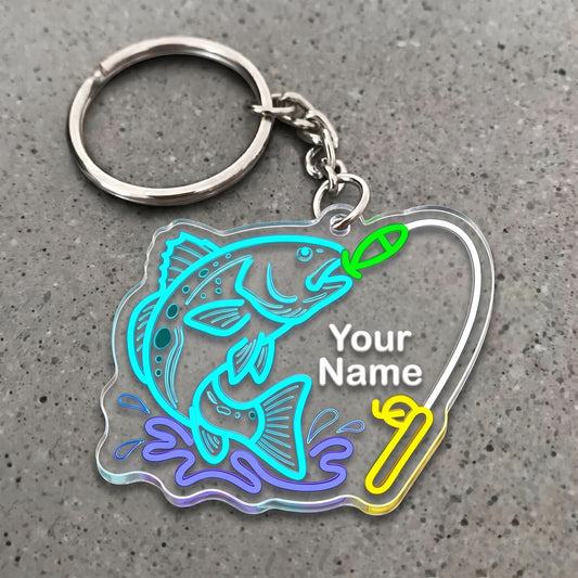 Maxcorners Redfish Fishing Neon Water Splash Personalized Name 3D Keychain And Ornament