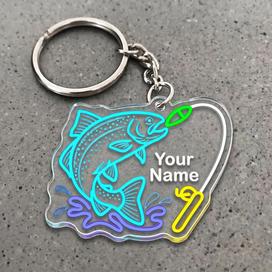 Maxcorners Trout Fishing Neon Water Splash Personalized Name 3D Keychain And Ornament