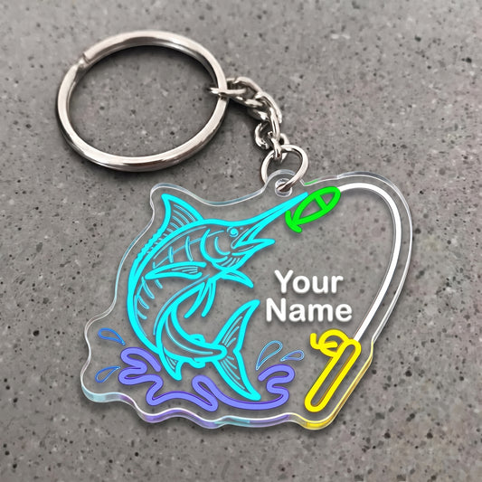 Maxcorners Marlin Fishing Neon Water Splash Personalized Name 3D Keychain And Ornament