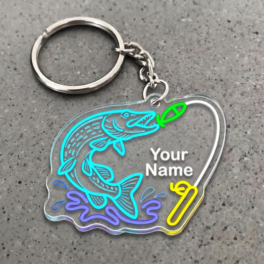 Maxcorners Pike Fishing Neon Water Splash Personalized Name 3D Keychain And Ornament