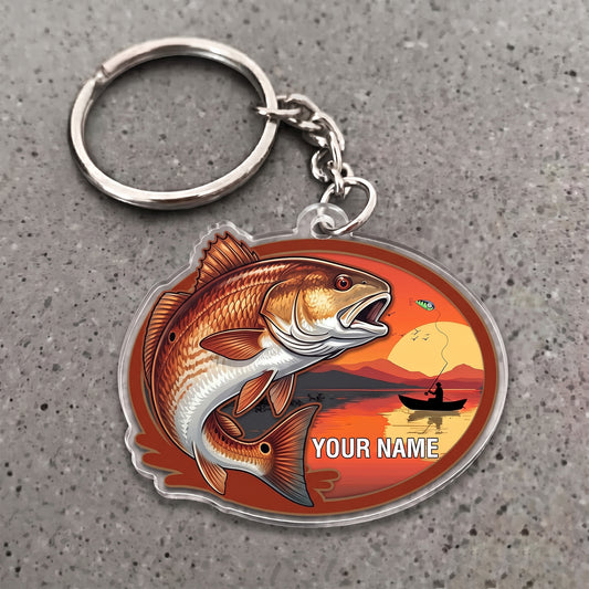 Maxcorners Redfish Fishing Sunset Angler Personalized Name 3D Keychain And Ornament