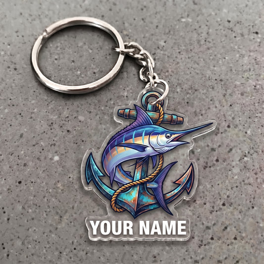 Maxcorners Marlin Fishing Ocean Anchor Personalized Name 3D Keychain And Ornament