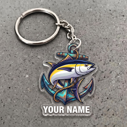 Maxcorners Tuna Fishing Ocean Anchor Personalized Name 3D Keychain And Ornament