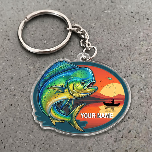 Maxcorners Mahi Mahi Fishing Sunset Angler Personalized Name 3D Keychain And Ornament