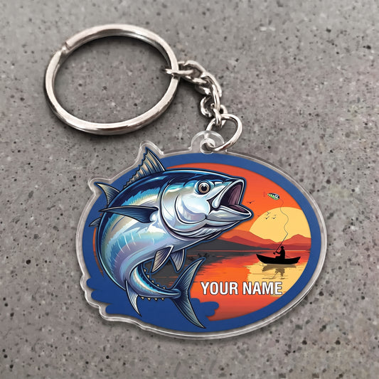 Maxcorners Tuna Fishing Sunset Angler Personalized Name 3D Keychain And Ornament