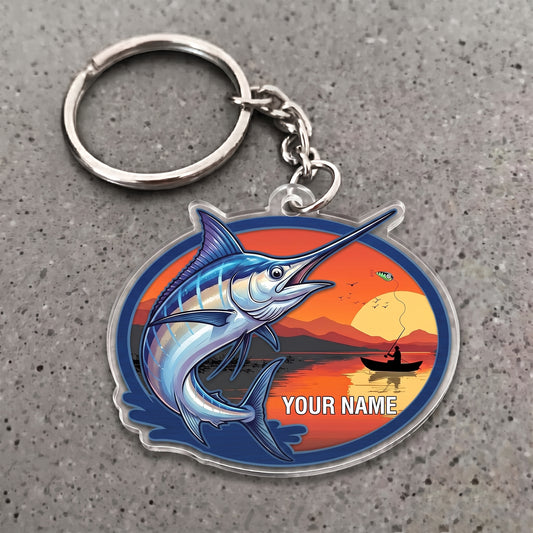 Maxcorners Marlin Fishing Sunset Angler Personalized Name 3D Keychain And Ornament