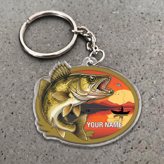 Maxcorners Walleye Fishing Sunset Angler Personalized Name 3D Keychain And Ornament