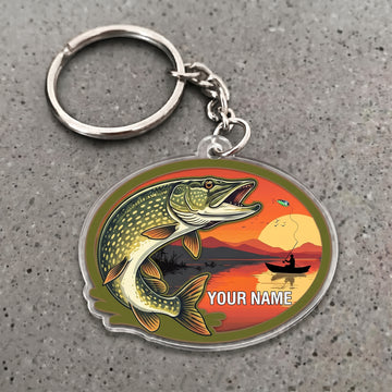 Maxcorners Pike Fishing Sunset Angler Personalized Name 3D Keychain And Ornament