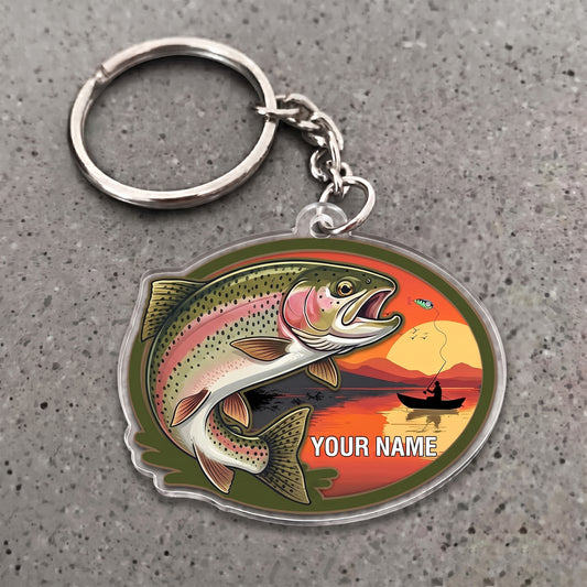 Maxcorners Trout Fishing Sunset Angler Personalized Name 3D Keychain And Ornament