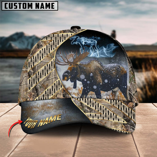 Maxcorners Wilderness Moose Hunting Multicolor Personalized Name 3D Cap (2 Colors)