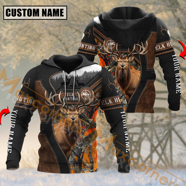 Maxcorners Elk Hunting Orange Camouflage Forest Pattern Custom Name Shirt 3D All Over Printed Clothes