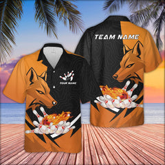 Maxcorners Black And Orange Flame Bowling Jersey Customized Name, Team Name 3D Shirt