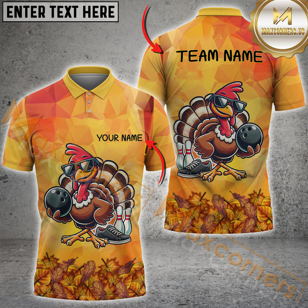 Maxcorners Funny Turkey Autumn Bowling Jersey Customized Name, Team Name 3D Shirt