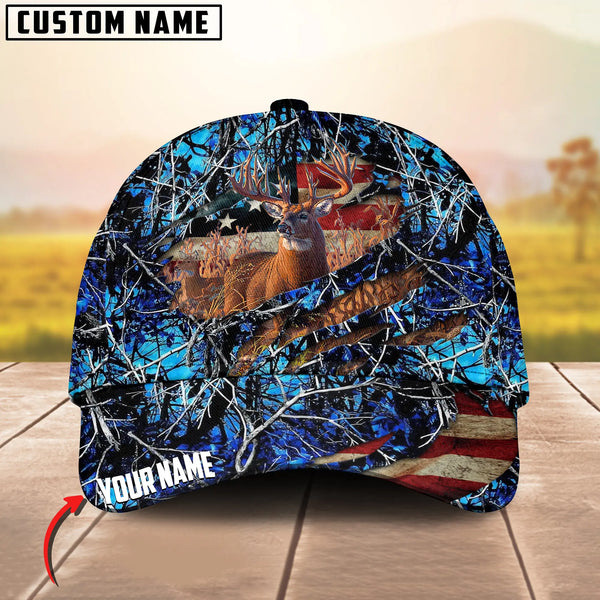 Maxcorners Deer Hunting USA Flag Crack Camo Pattern Personalized Name 3D Cap