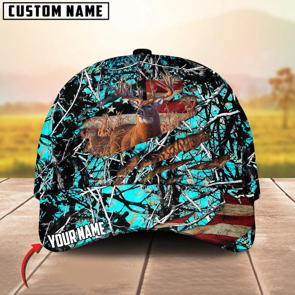 Maxcorners Deer Hunting USA Flag Crack Camo Pattern Personalized Name 3D Cap