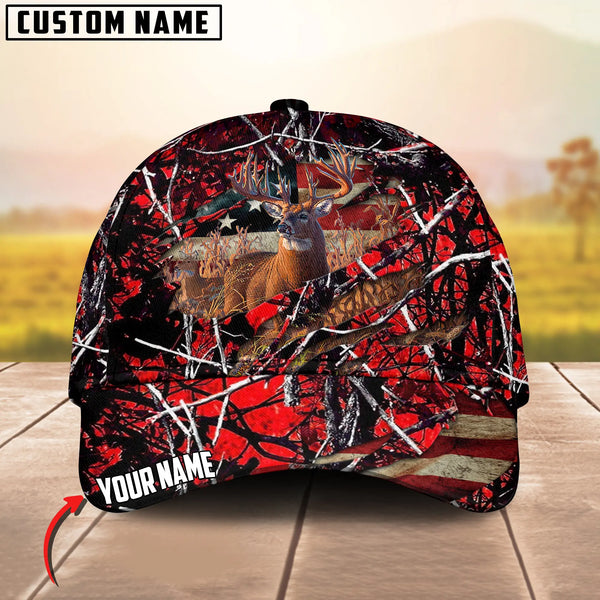 Maxcorners Deer Hunting USA Flag Crack Camo Pattern Personalized Name 3D Cap