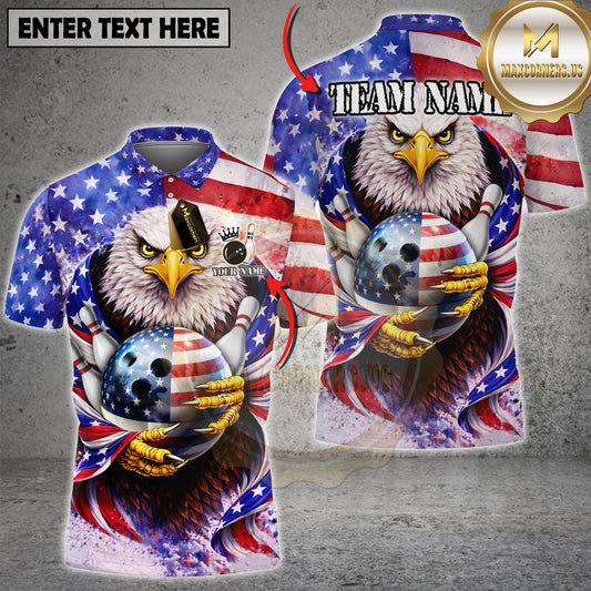 Maxcorners Bowling American Eagle USA Flag Bowling Ball Personalized Name 3D Unisex Shirt