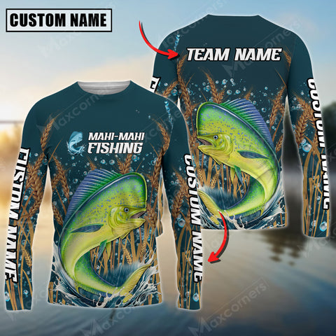 Maxcorners Mahi-Mahi Fishing Jersey Personalized Name, Team Name Long Sleeve Shirt