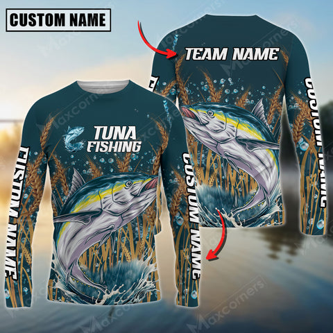 Maxcorners Tuna Fishing Jersey Personalized Name, Team Name Long Sleeve Shirt